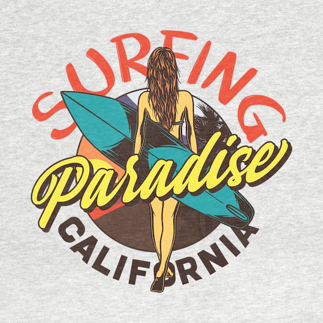 Surfing Paradise California Long Board Gift T-shirts by gdimido